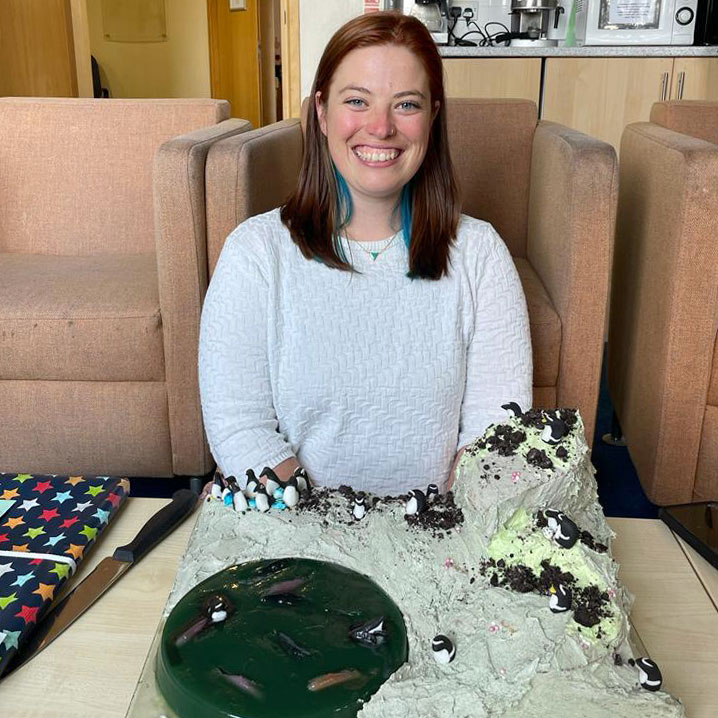 Lila celebrating her PhD viva success with an auk-themed cake. Photo (and cake) credit: Ruth E. Dunn. 