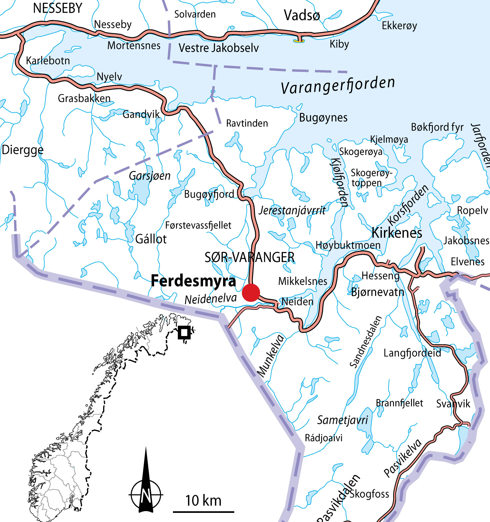 Kart som plasserer Ferdesmyra. 